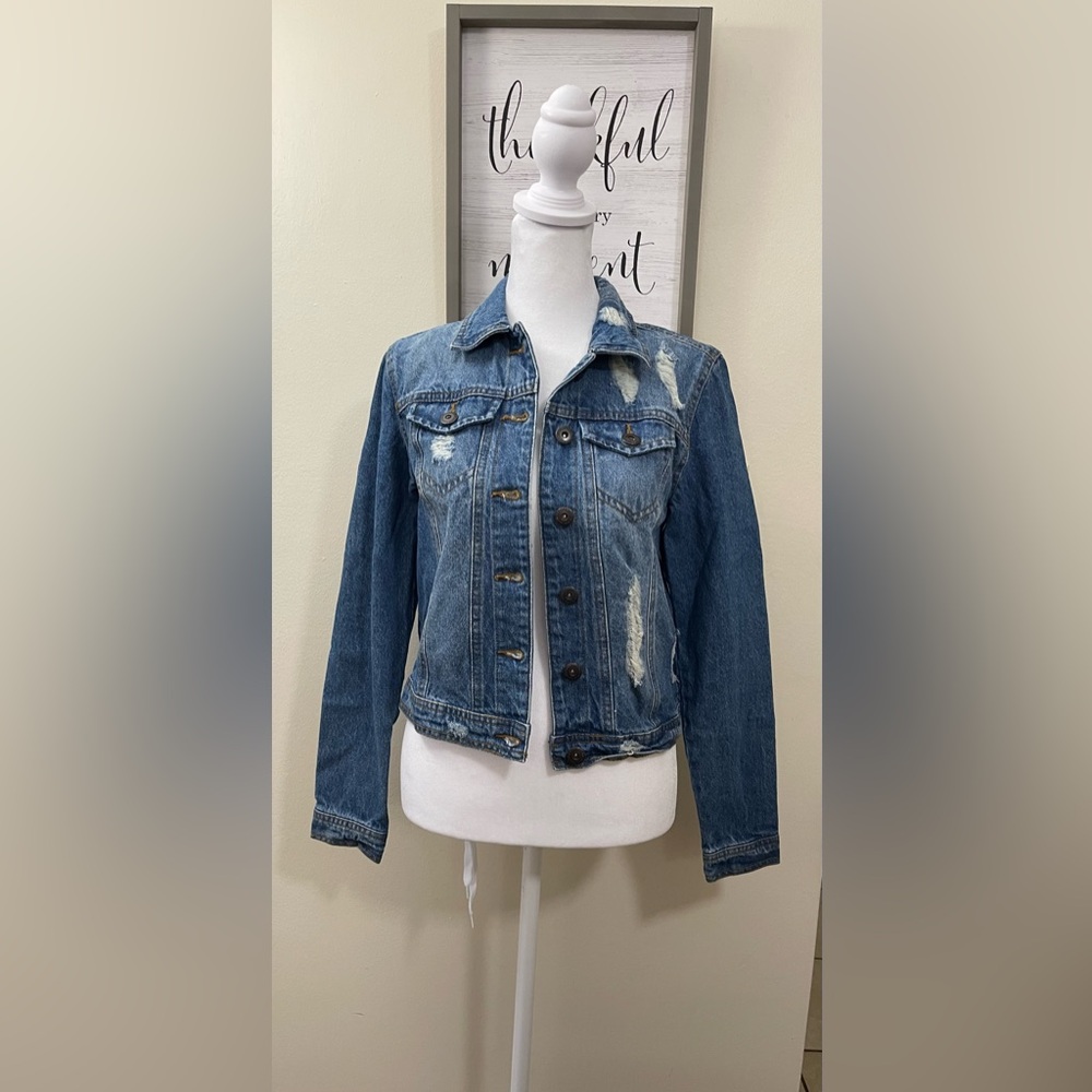 Highway Women’s Jean Denim Distressed Jacket Short Sz Small. - Picture 4 of 16
